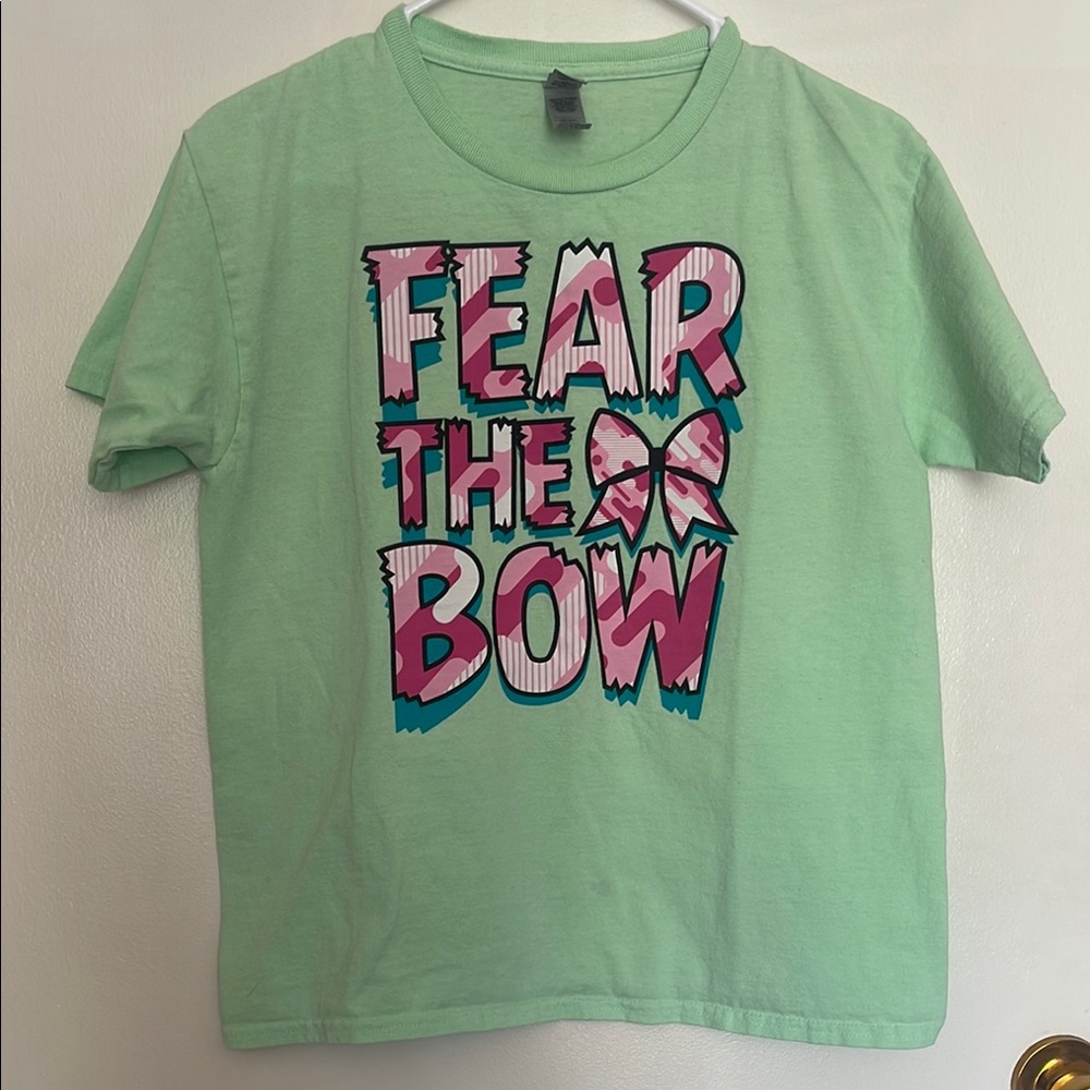 Gildan Green and Pink Short Sleeve Tee with Bold Graphic (L)